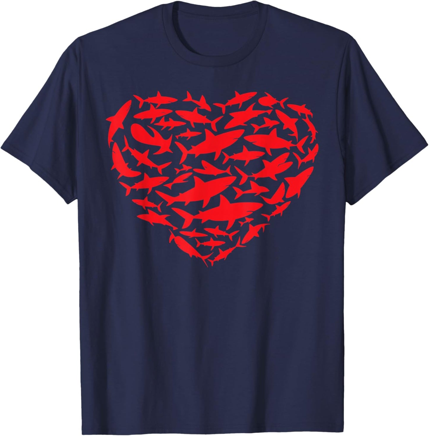 Valentine Sharks Heart Sea Animal Lover Ocean Wildlife T-Shirt - T-Shirt | Navy