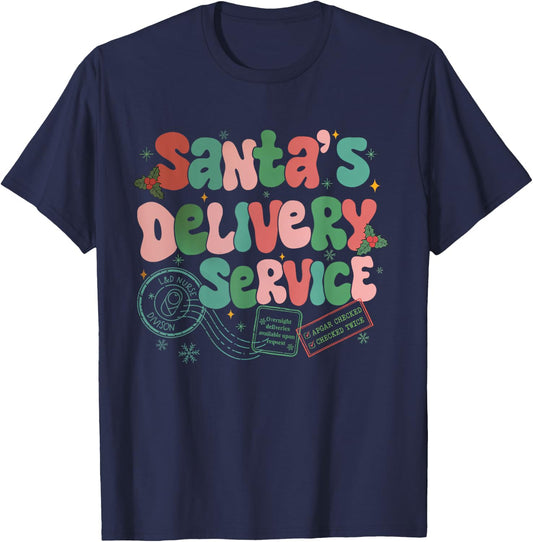 Santa's Favorite Delivery Service Labor Delivery Nurse Xmas T-Shirt - T-Shirt | Navy