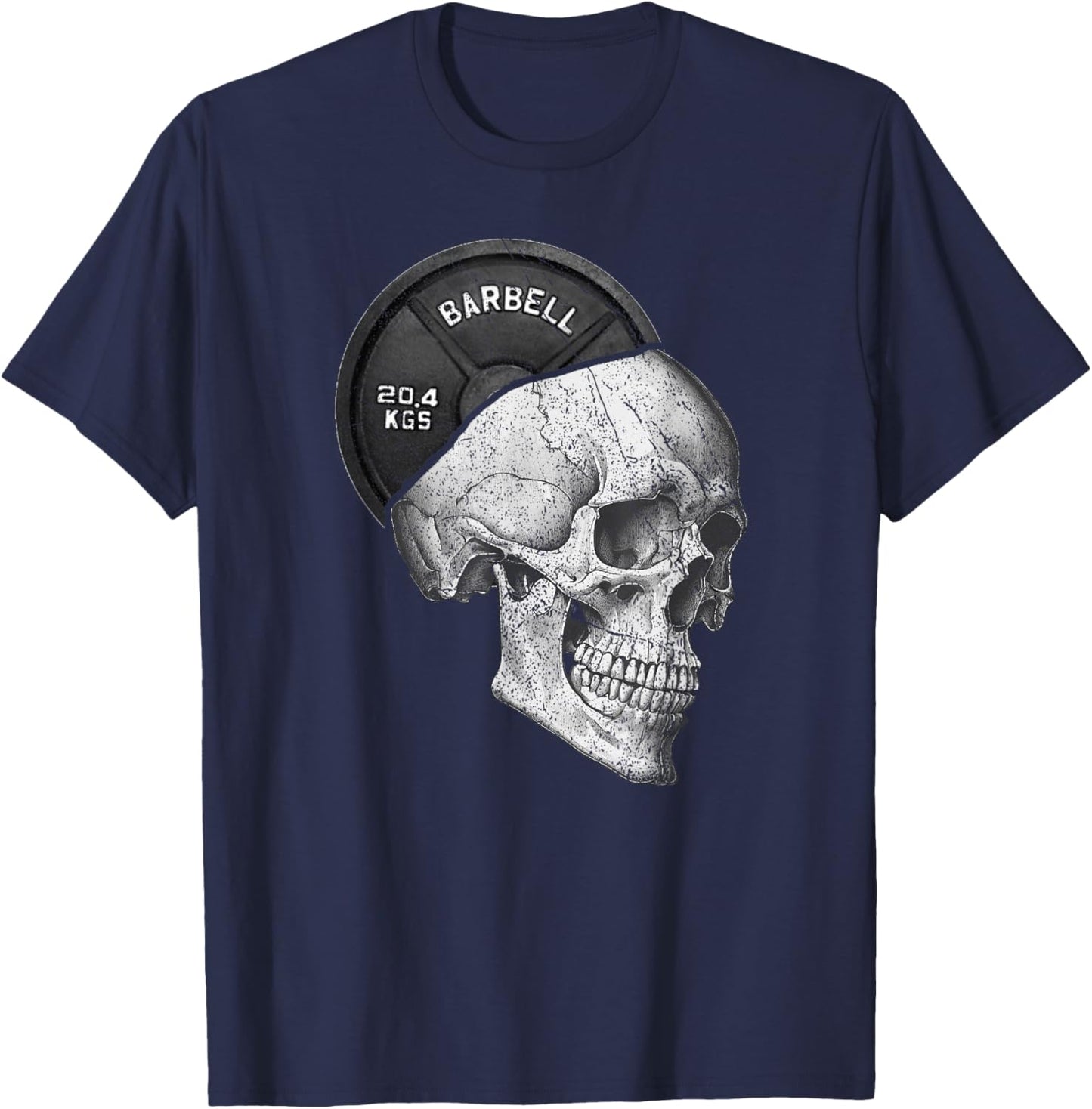 Funny Skull Weightlifting Gym Print T-Shirt - T-Shirt | Navy