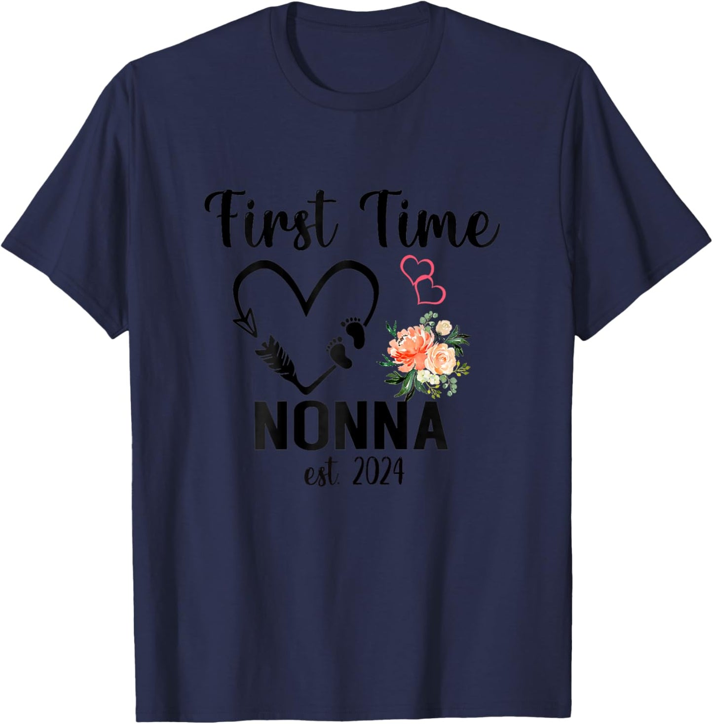 First Time Nonna Est. 2024 Promoted To New Nonna T-Shirt - T-Shirt | Navy