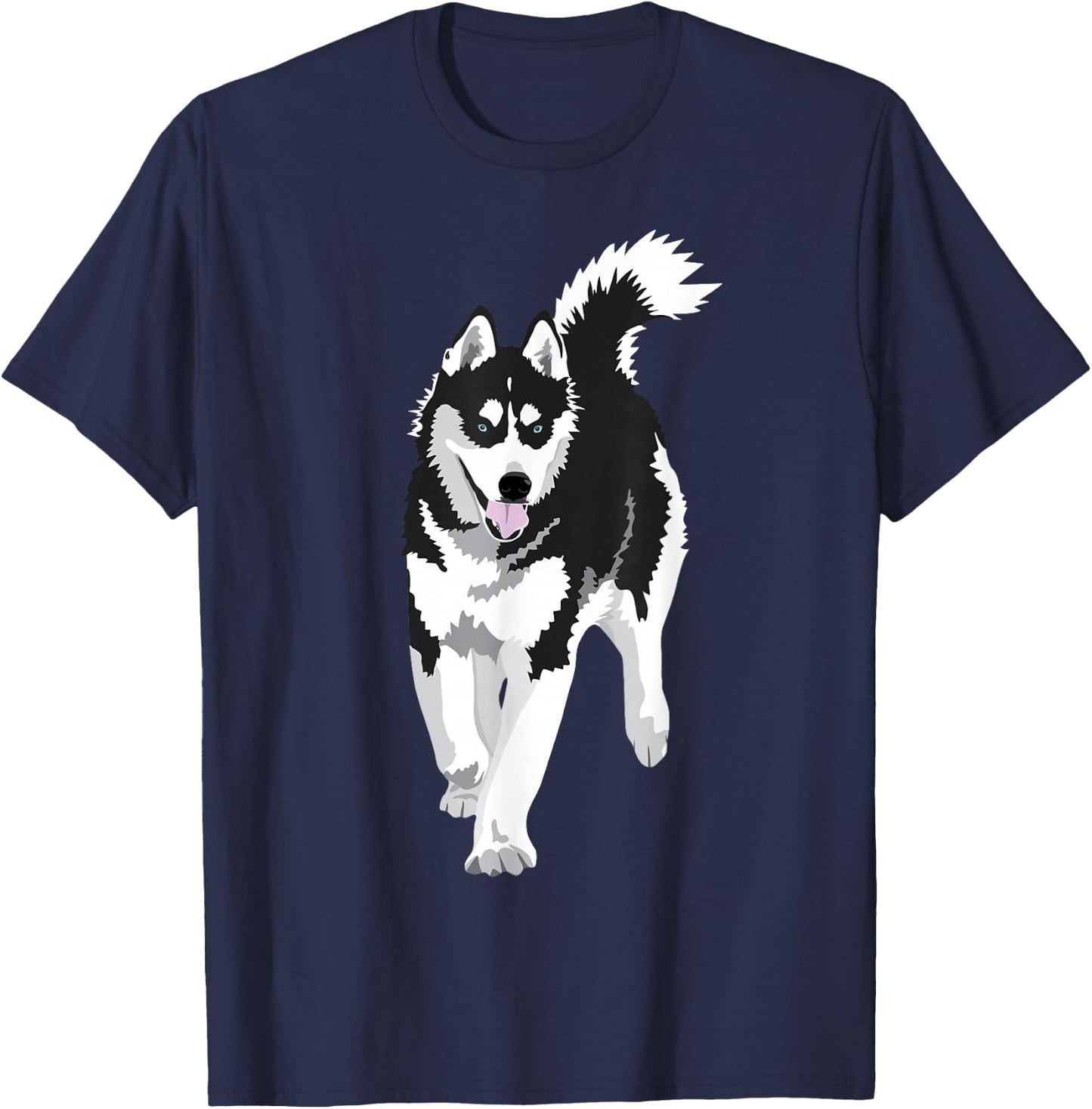 black and white Siberian Husky Snow Dog T-Shirt - T-Shirt | Navy