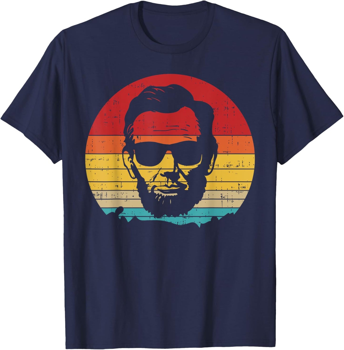 4th of July Men Women Abe Abraham Lincoln Retro Sunset T-Shirt - T-Shirt | Navy