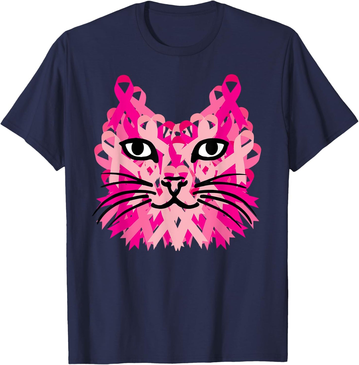 Pink Ribbon Cat Cute Breast Cancer Awareness Gifts T-Shirt - T-Shirt | Navy