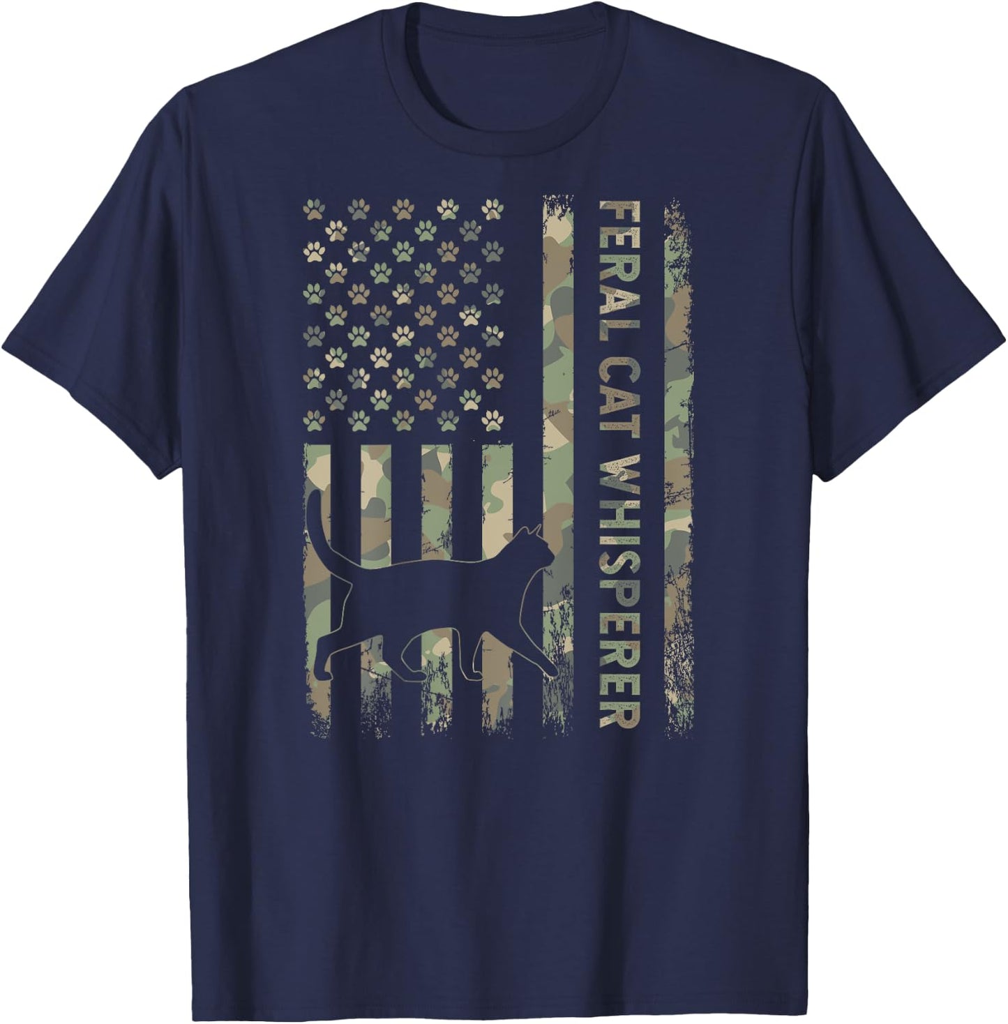 Feral Cat Whisperer Dad Camo USA Flag DESIGN ON BACK Women Kids T-Shirt - T-Shirt | Navy