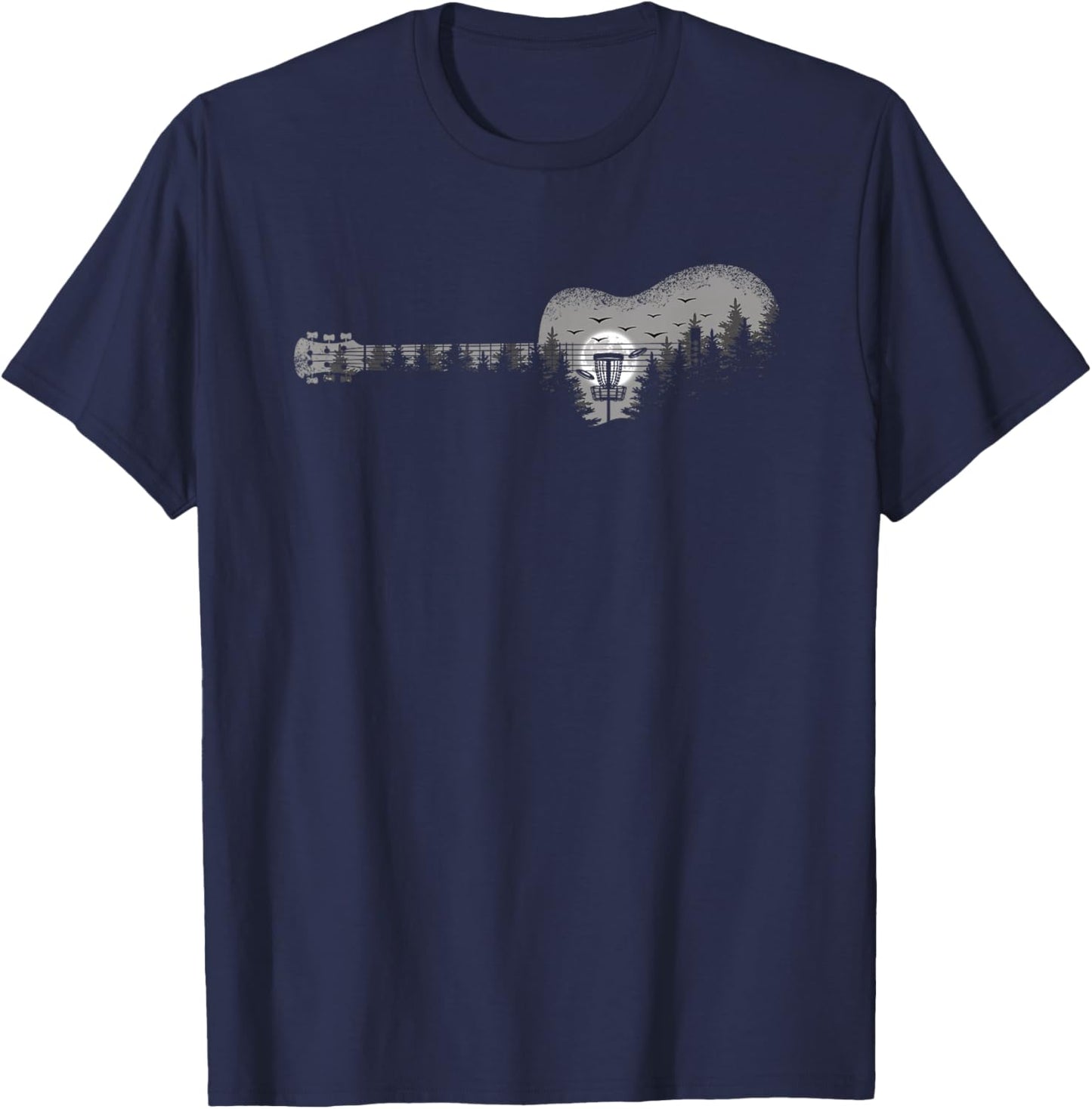 Disc Golf Landscape Trees Guitar Men Women T-Shirt - T-Shirt | Navy