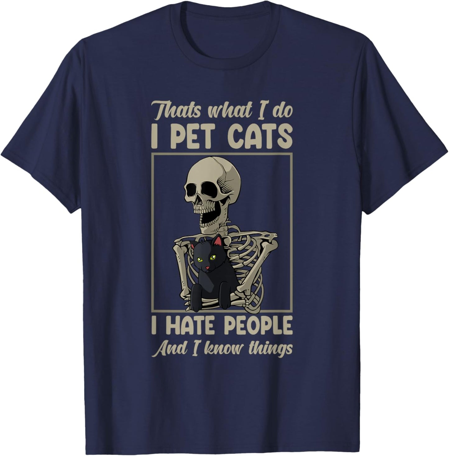 Skeleton Cat Kitten Lover Grumpy Skull Kitty Pet Owner T-Shirt - T-Shirt | Navy