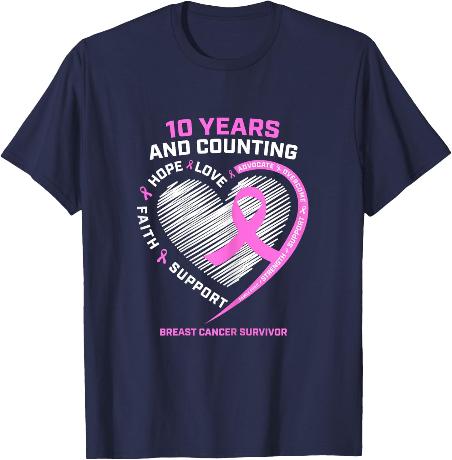 10 Year Breast Cancer Survivor Gifts Cancer Free T-Shirt - T-Shirt | Navy