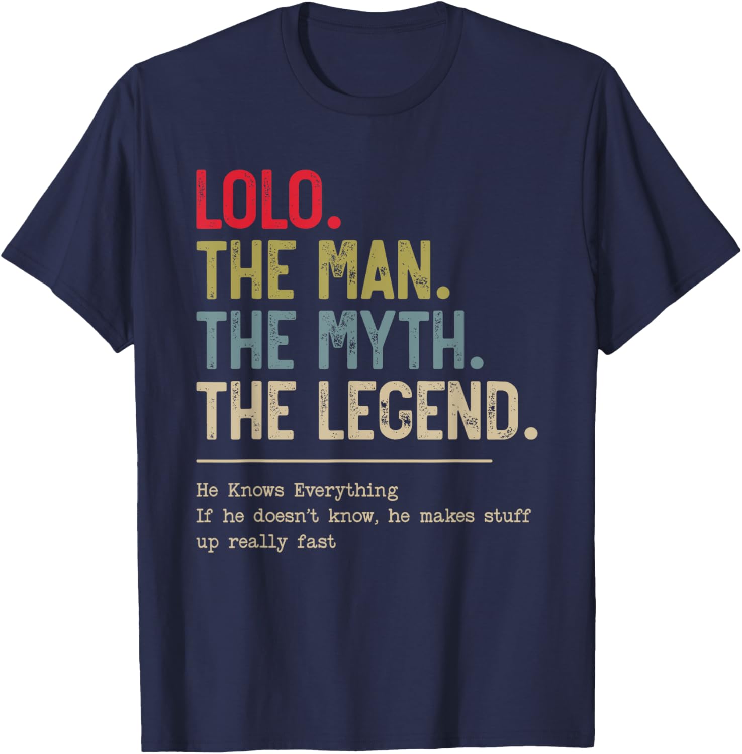 Lolo The Man The Myth The Legend He Knows Everything T-Shirt - T-Shirt | Navy