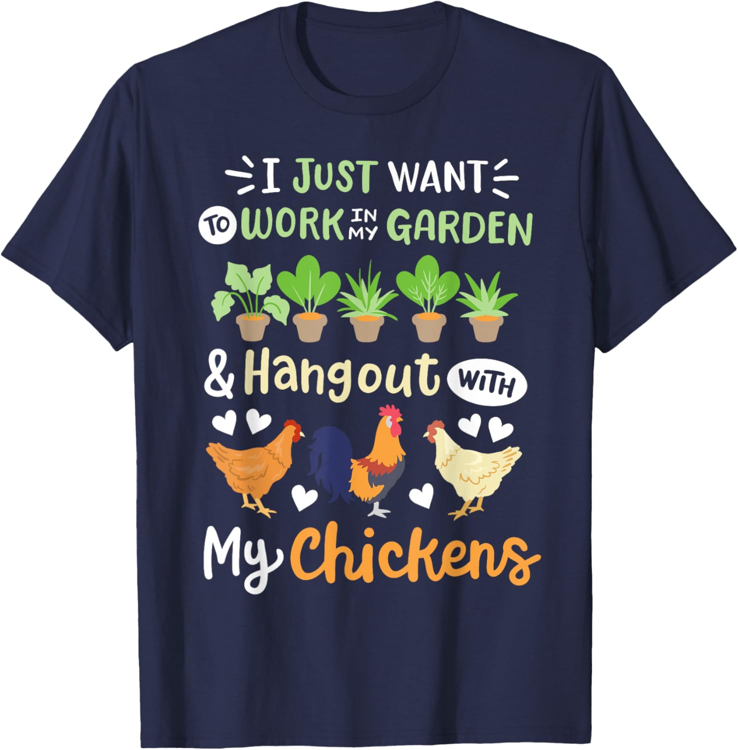 Funny Chicken Women Gardening Chicken Lovers Garden T-Shirt - T-Shirt | Navy