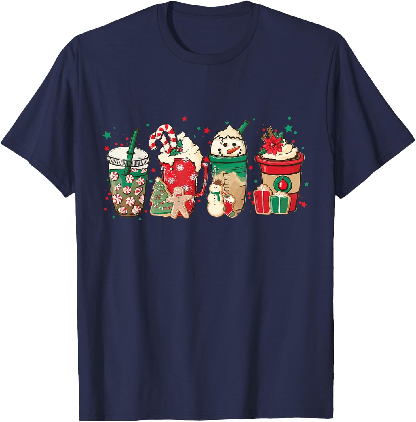 Vintage Santa Christmas Snowman Coffee Latte T-Shirt - T-Shirt | Navy