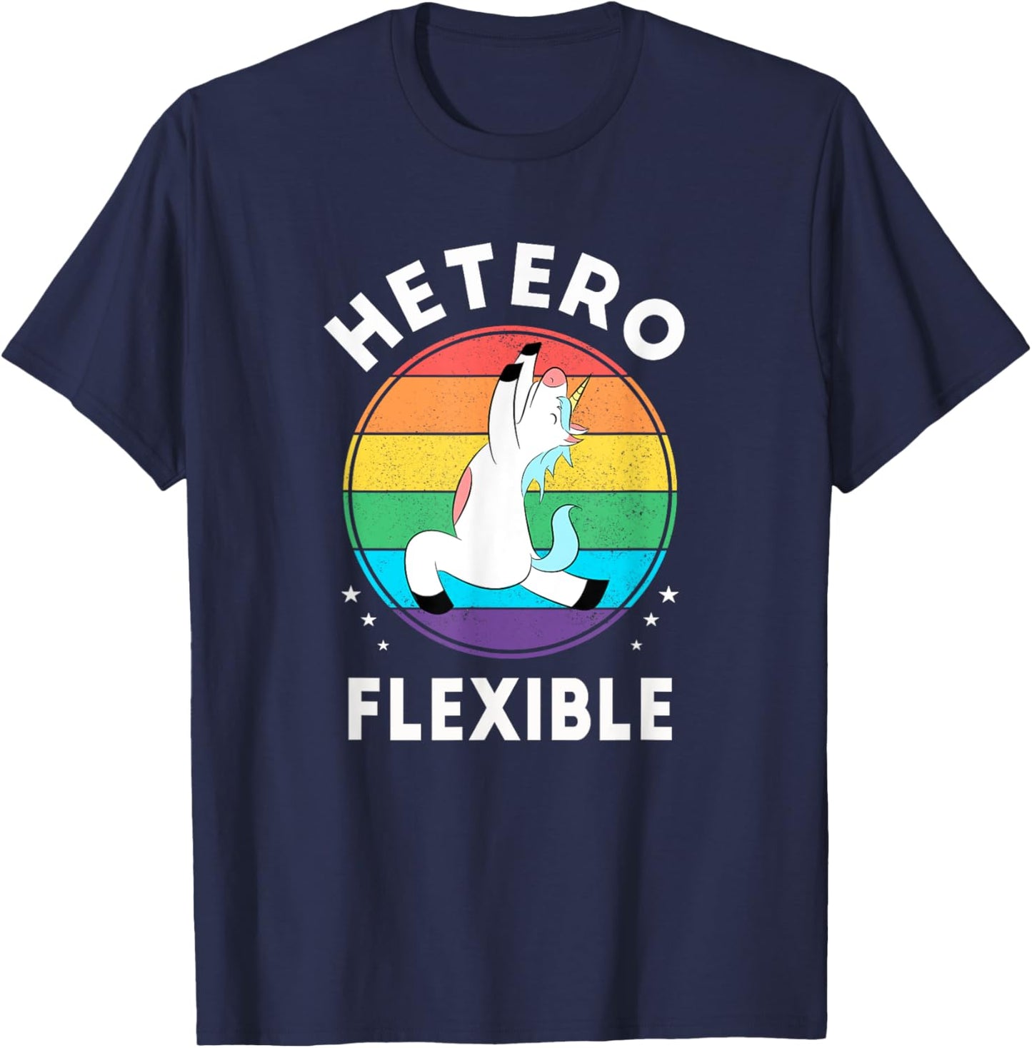 Heteroflexible Funny Yoga Unicorn Queer Ally Gay Pride Stuff T-Shirt - T-Shirt | Navy