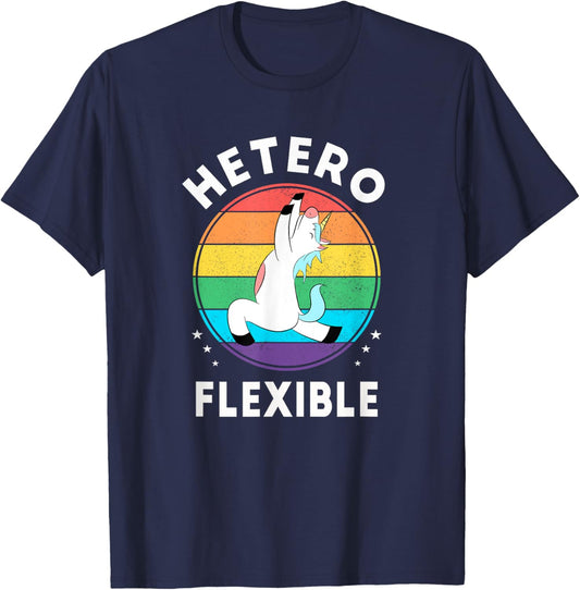 Heteroflexible Funny Yoga Unicorn Queer Ally Gay Pride Stuff T-Shirt - T-Shirt | Navy