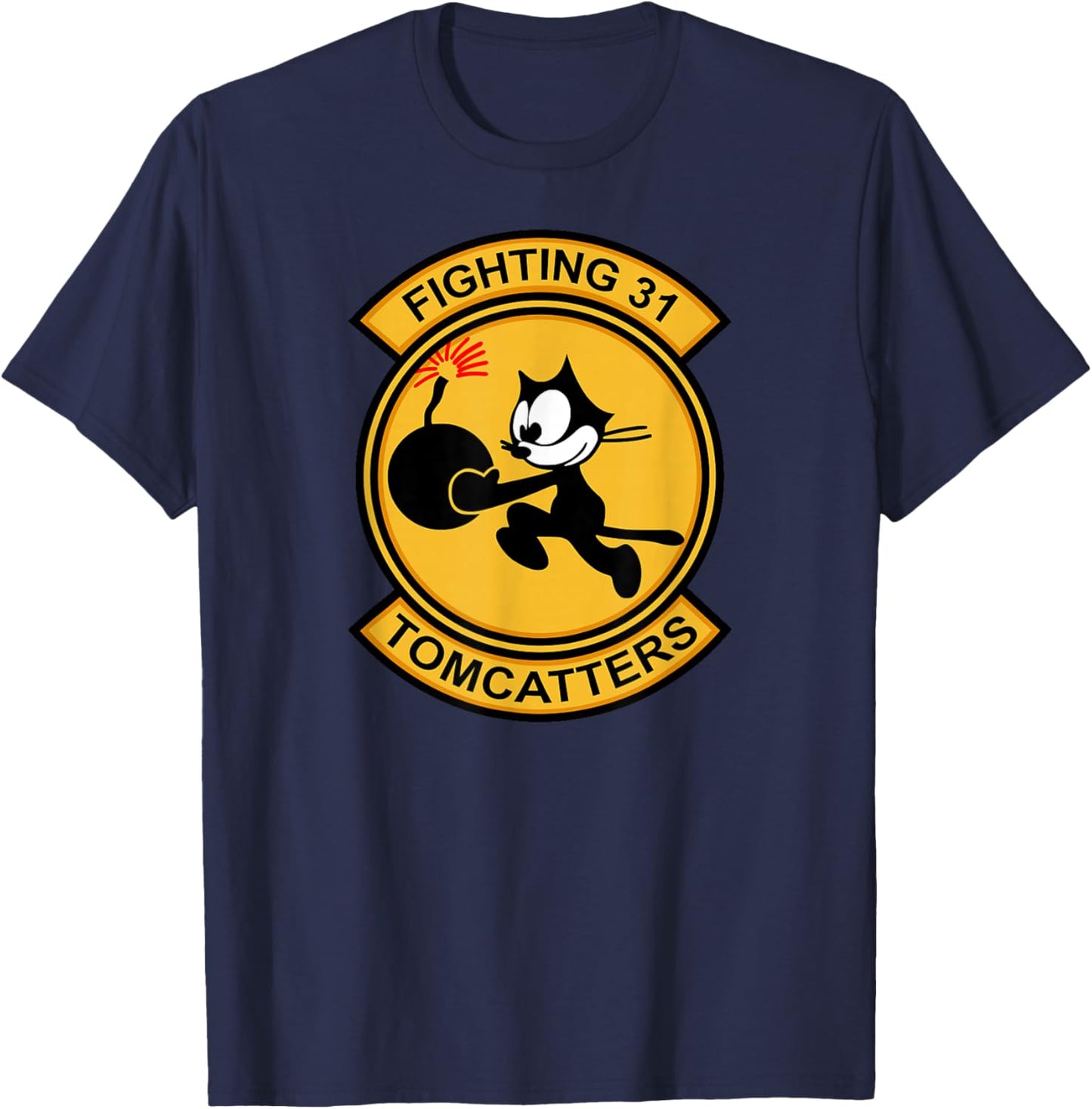 Jet Fighter & Navy Fighter Squadron Gifts VF-31 Tomcatters - Adults Black Cartoon Modern Casual Short Sleeve - Small T-Shirt - T-Shirt | Navy