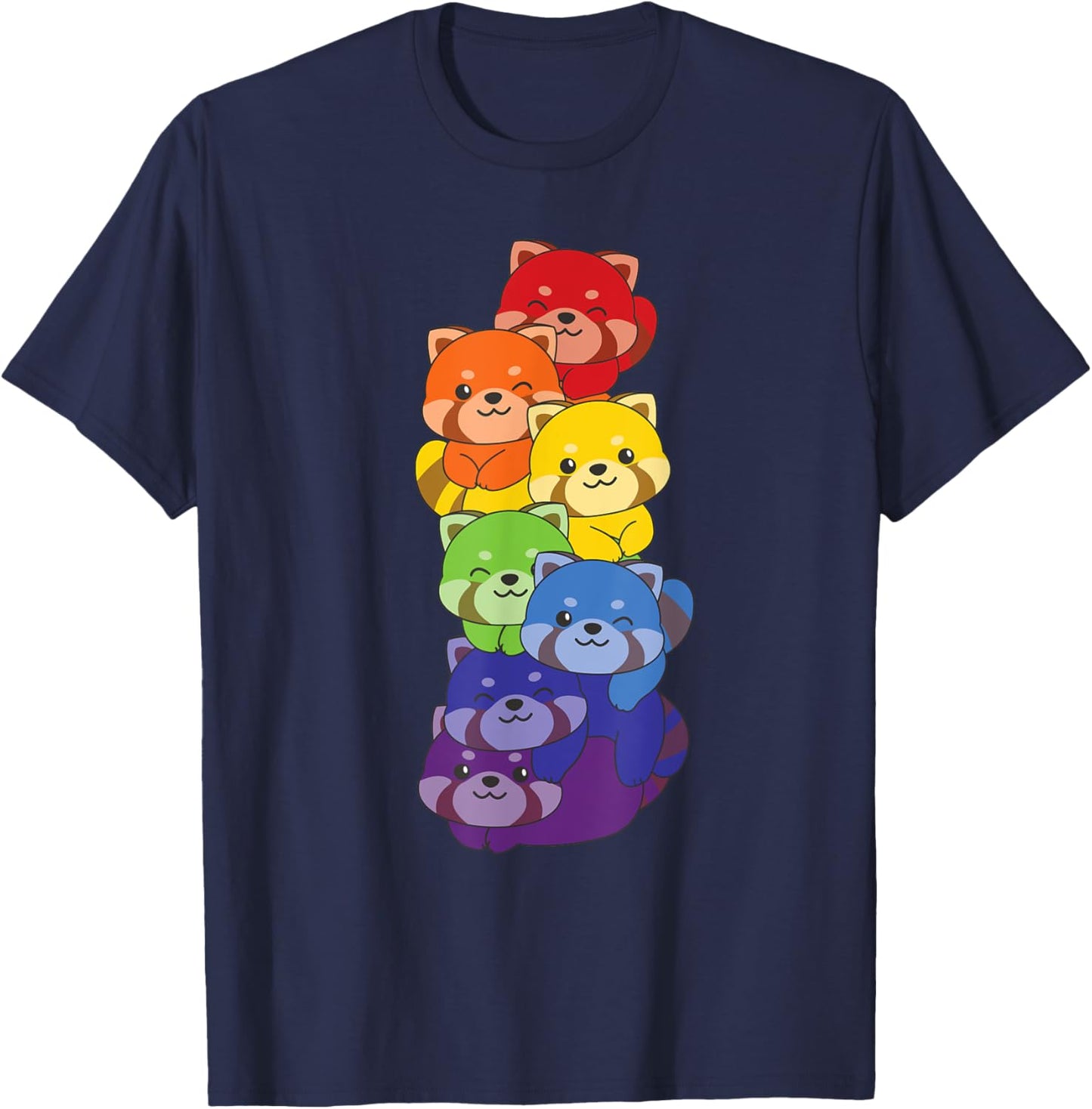 Rainbow Red Pandas Cute Animals Colorful Red Panda T-Shirt - T-Shirt | Navy