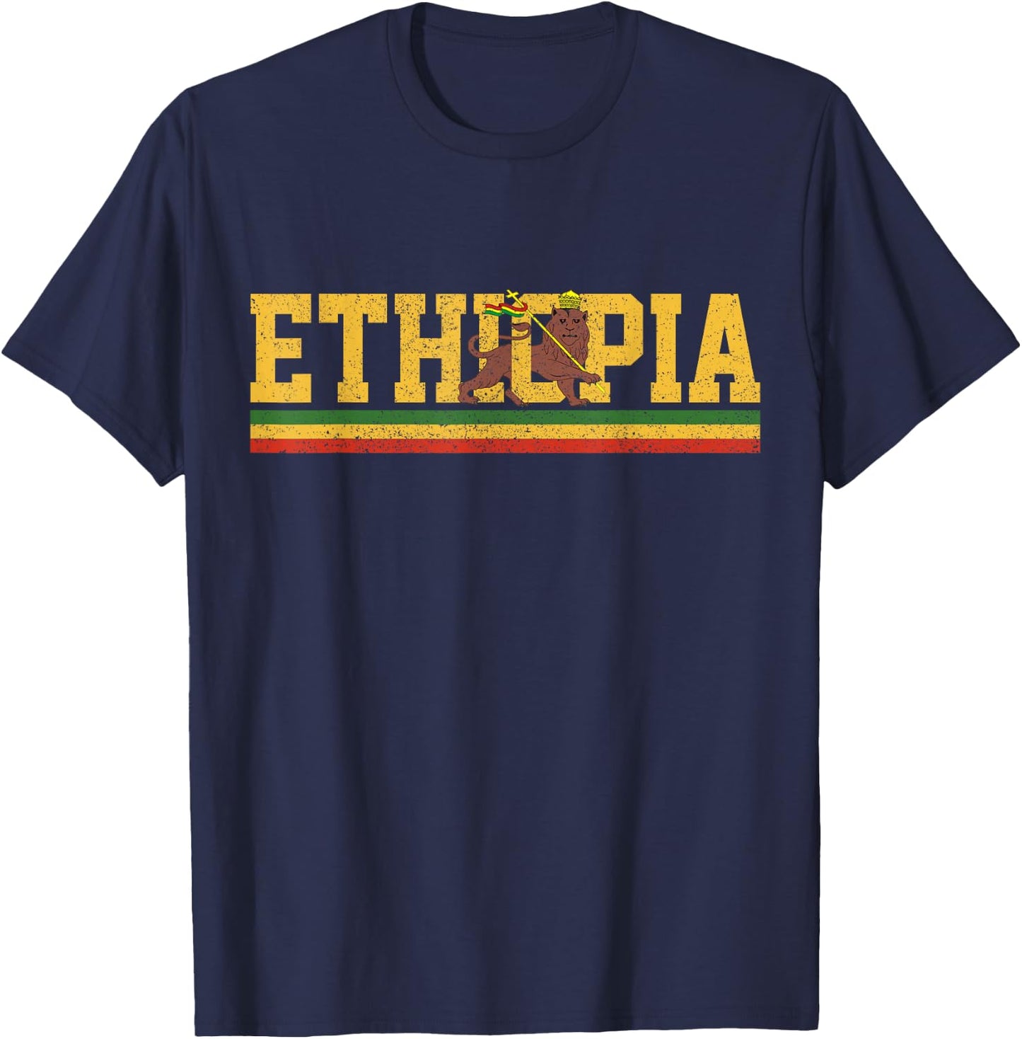 Ethiopia - Lion Judah Flag Rastafari African Rasta T-Shirt - T-Shirt | Navy