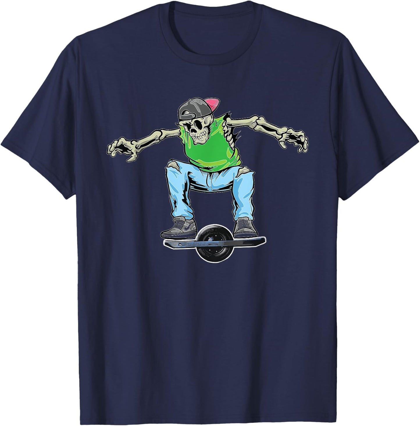Skating Dabbing Skeleton On Onewheel Skateboard T-Shirt - T-Shirt | Navy