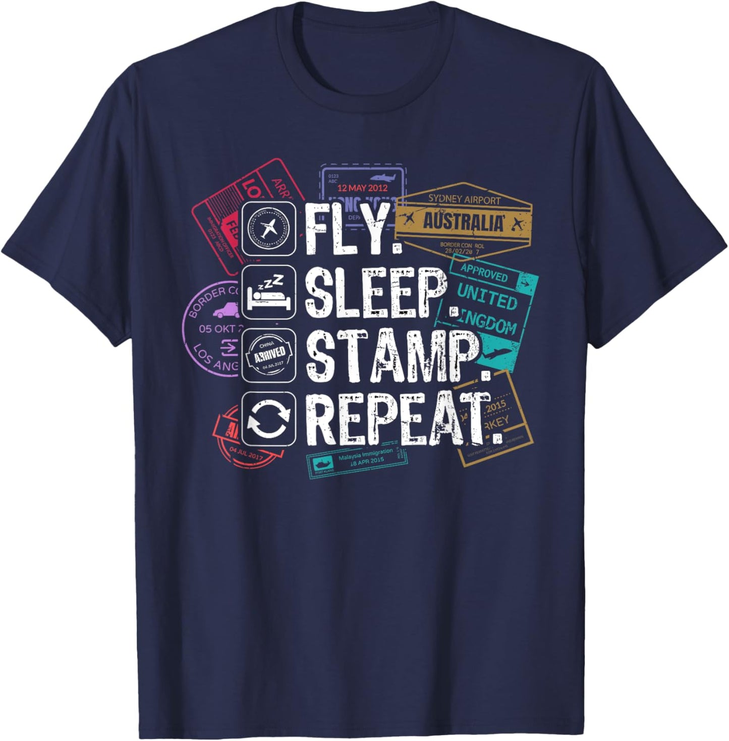 Passport Stamps Design for a Passport Stamp Collector T-Shirt - T-Shirt | Navy