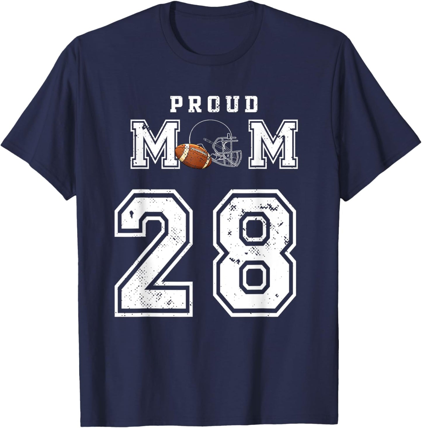 Custom Proud Football Mom Number 28 Personalized T-Shirt - T-Shirt | Navy