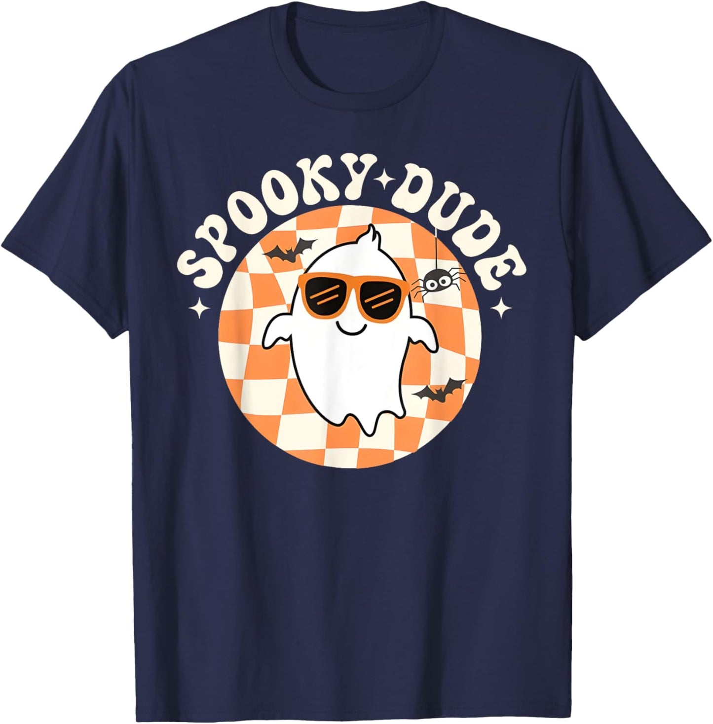 Groovy Spooky Dude Retro Checkered Ghost Halloween Toddler T-Shirt - T-Shirt | Navy