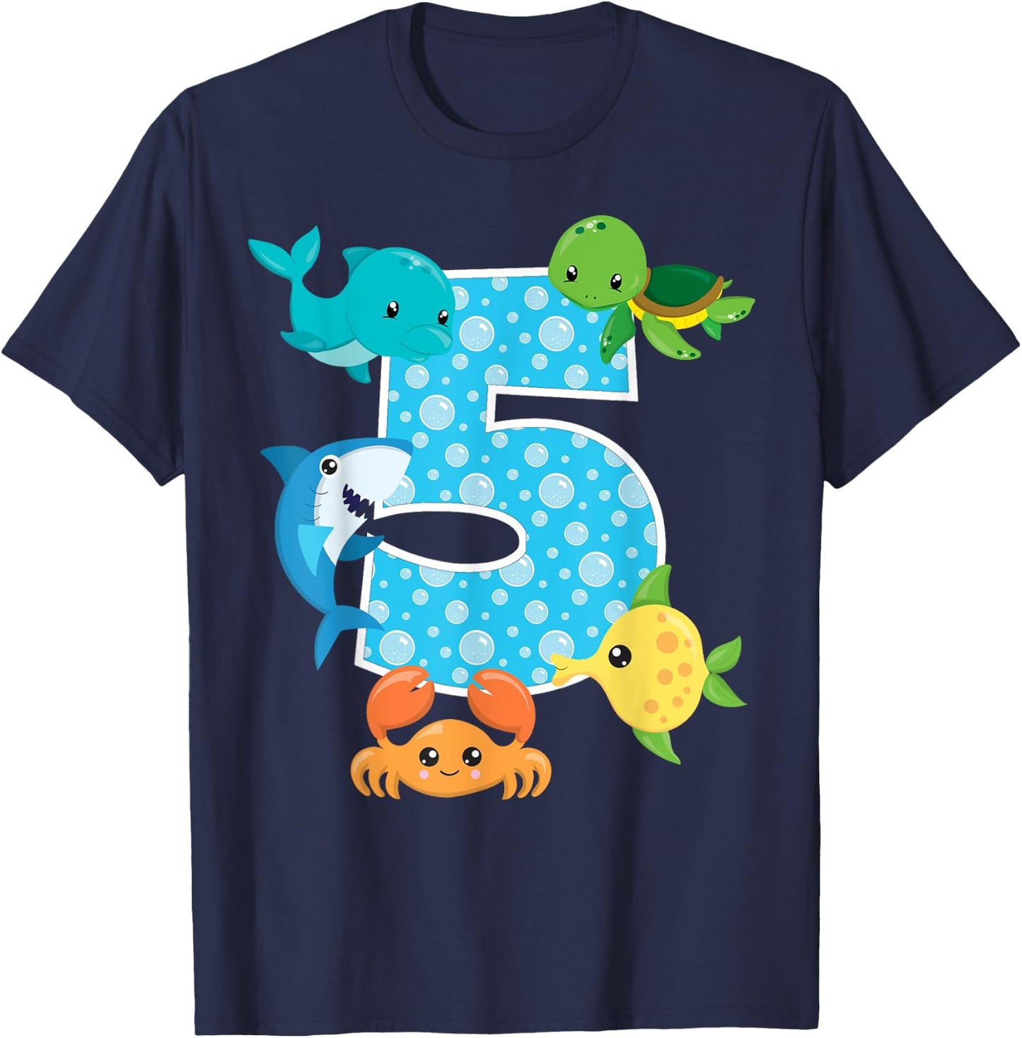 5th Birthday Party 5 Year Old Sea Fish Aquarium Birthday Boy T-Shirt - T-Shirt | Navy