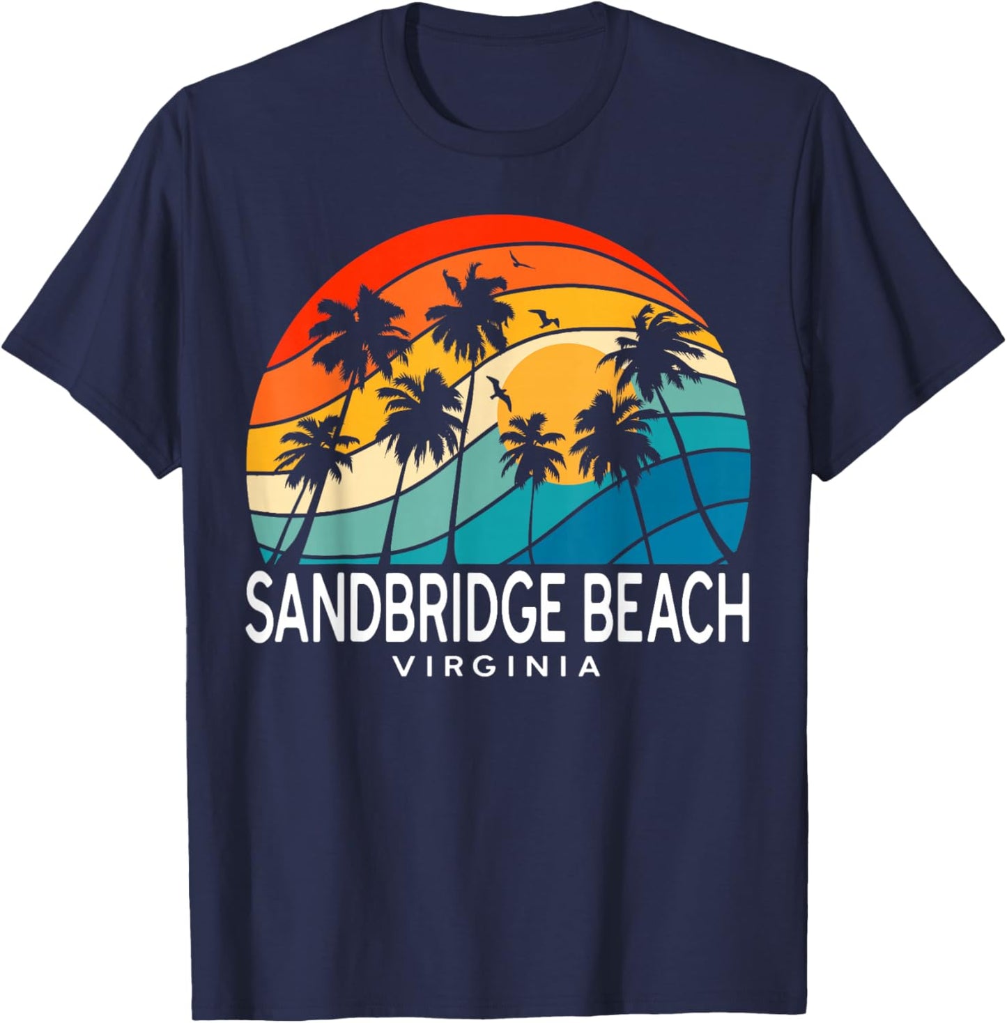 Sandbridge Beach Virginia Palm Tree Tropical Beach Souvenir T-Shirt - T-Shirt | Navy