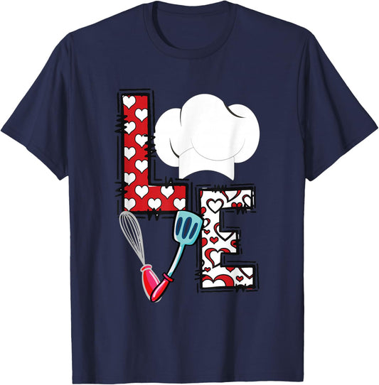 LOVE Lunch Lady Life Chef Cook Food Valentines Day Feb 14th T-Shirt - T-Shirt | Navy