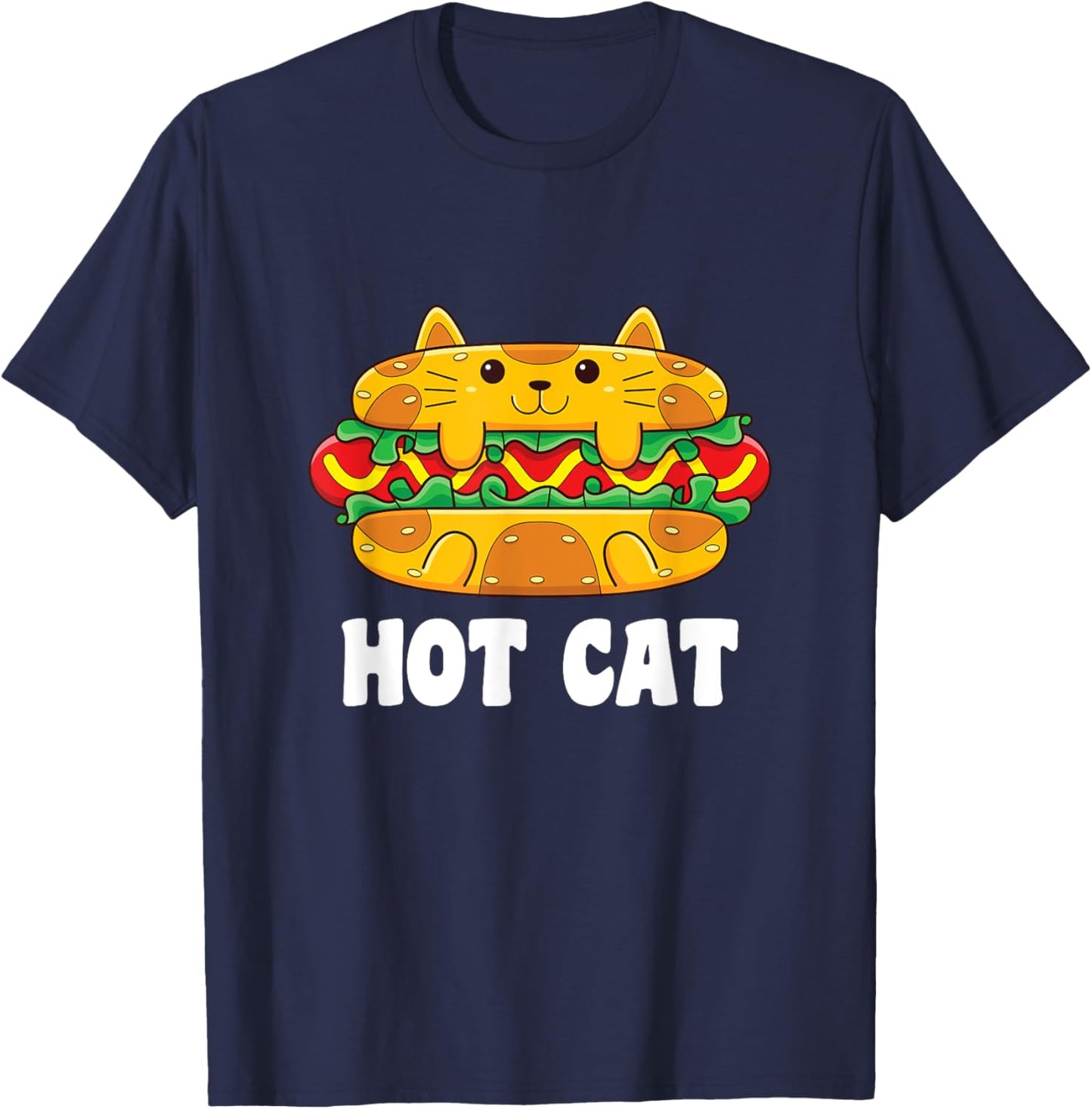 Funny Hot Dog Cat Women Kids T-Shirt - T-Shirt | Navy