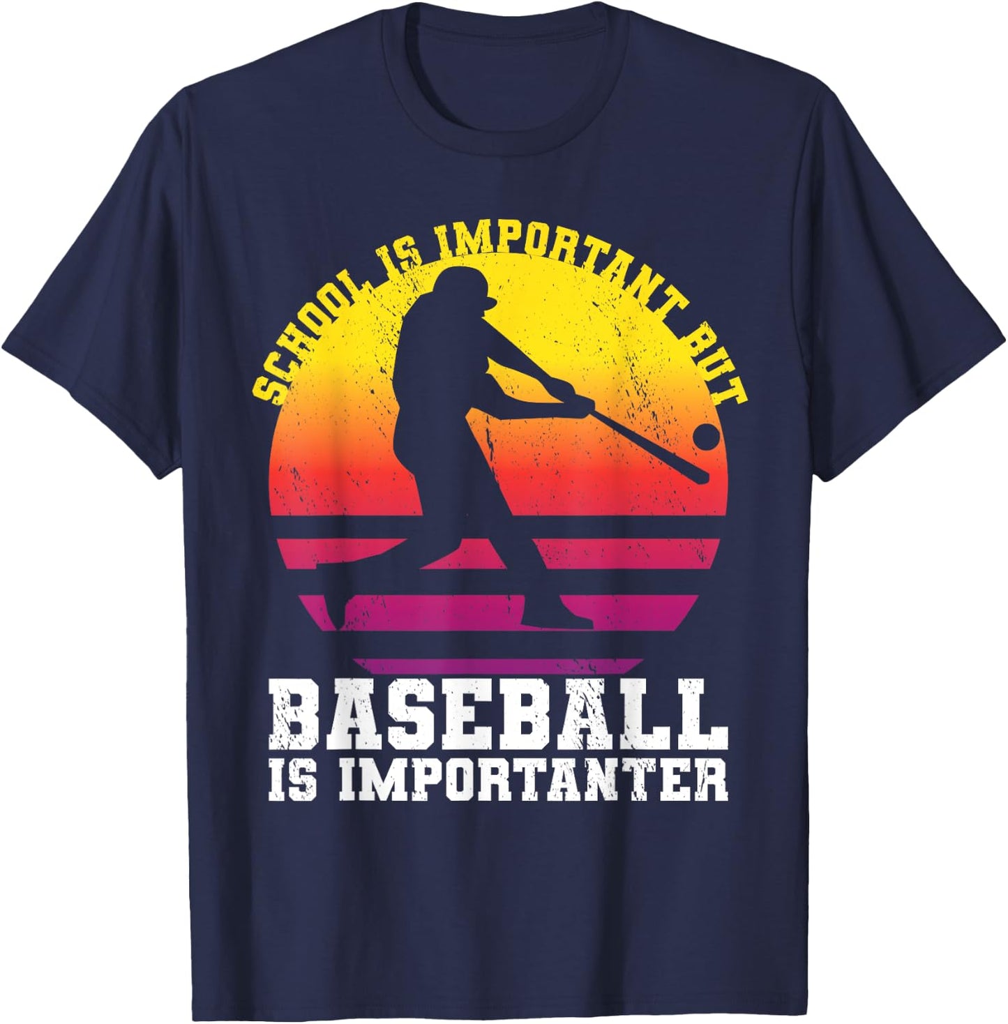 School Is Important But Baseball Is Importanter Youth Sunset T-Shirt - T-Shirt | Navy
