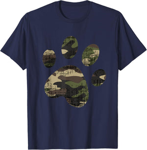 Camo Dog Paw Print funny Gift Pet Parents Men Women Kids T-Shirt - T-Shirt | Navy
