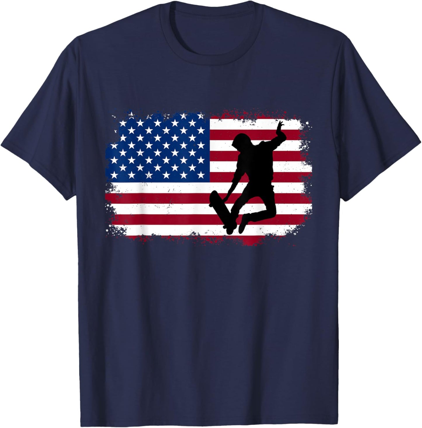Skateboarding Skater Skate Board American Flag Men Boys T-Shirt - T-Shirt | Navy