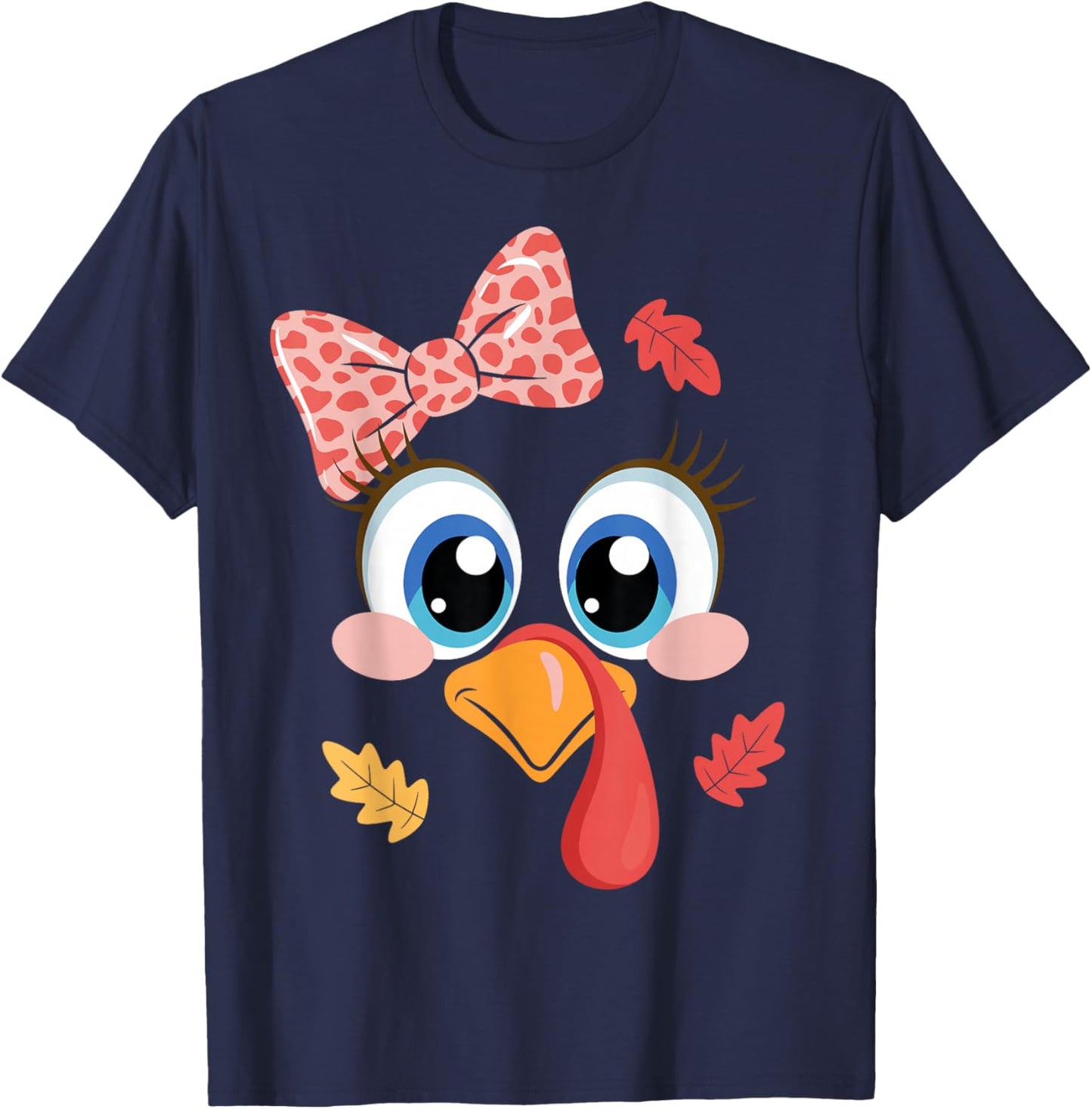 Turkey Face Leopard Bow Thanksgiving Costume Girl T-Shirt - T-Shirt | Navy