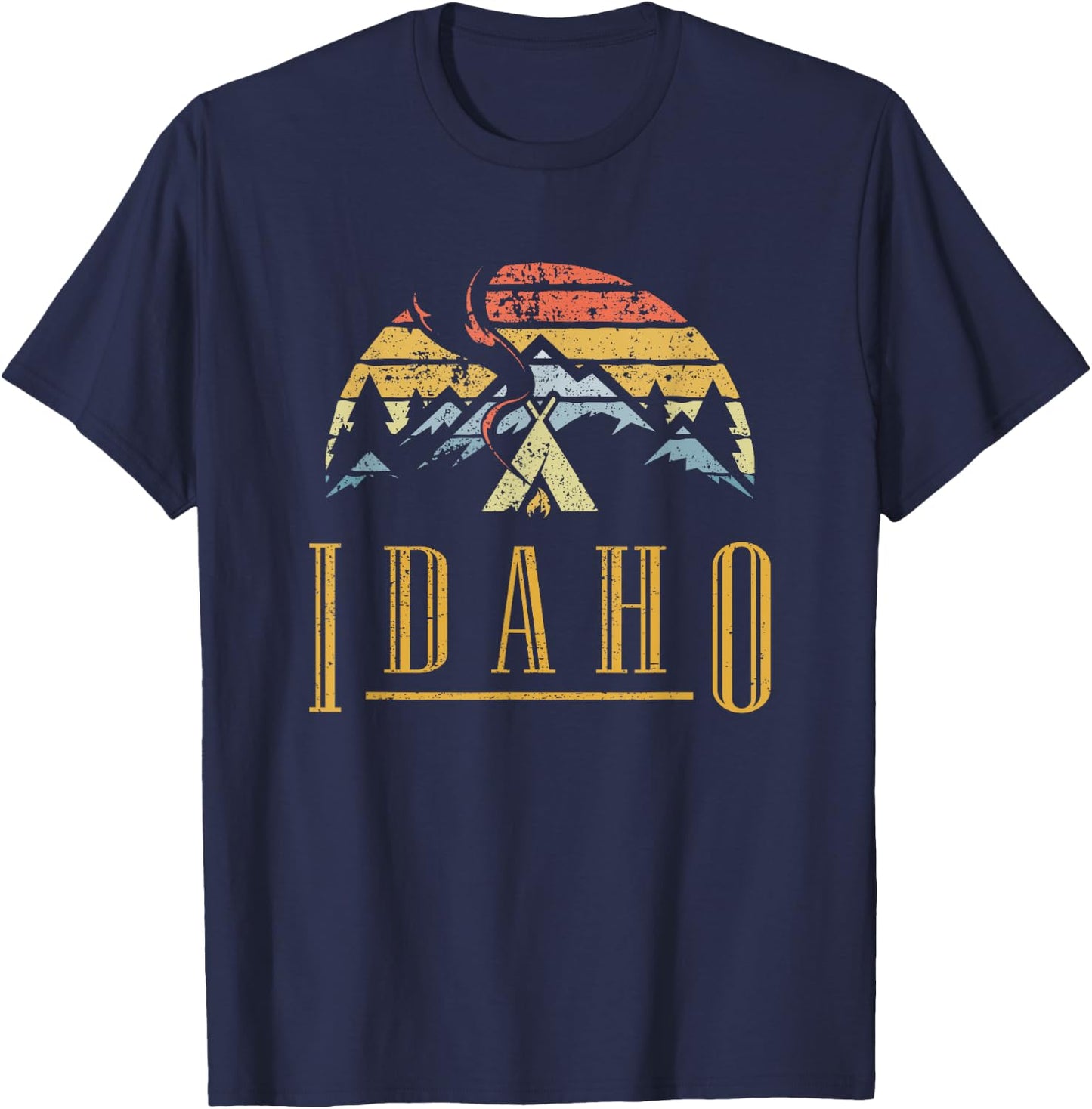 Vintage Idaho Mountains Camping Campfire Retro T Shirt T-Shirt - T-Shirt | Navy