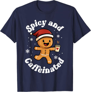 Spicy and Caffeinated Coffee Women Gingerbread Christmas T-Shirt - T-Shirt | Navy