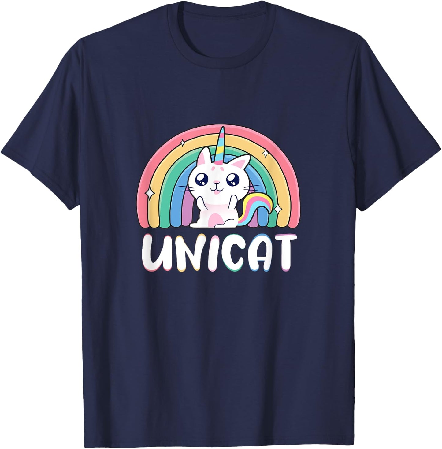 Unicat Kawaii Cat Unicorn, Rainbow Unicorn Cat T-Shirt - T-Shirt | Navy