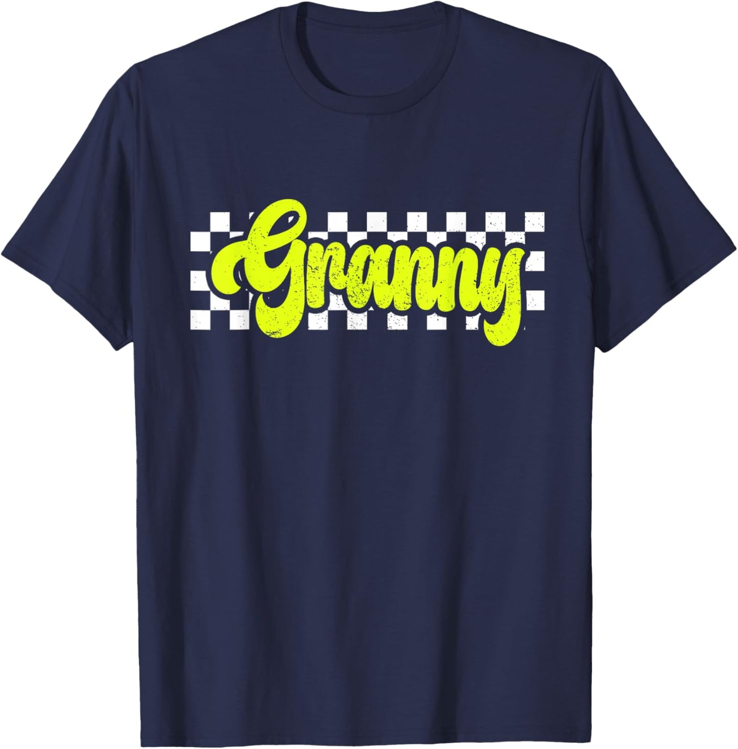 Granny Retro Checkered Distressed design T-Shirt - T-Shirt | Navy