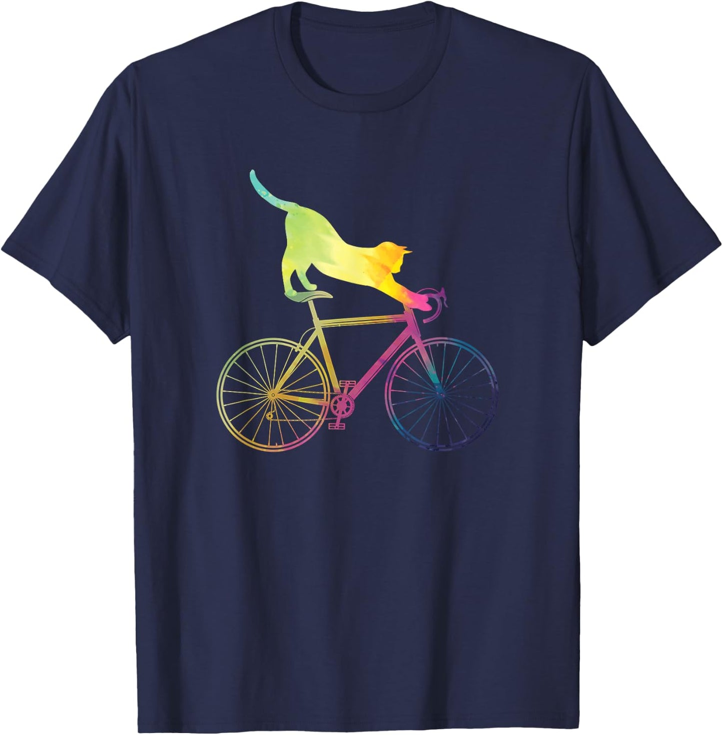 Cyclist Cat Animal Gift Colorful Bicycle T-Shirt - T-Shirt | Navy