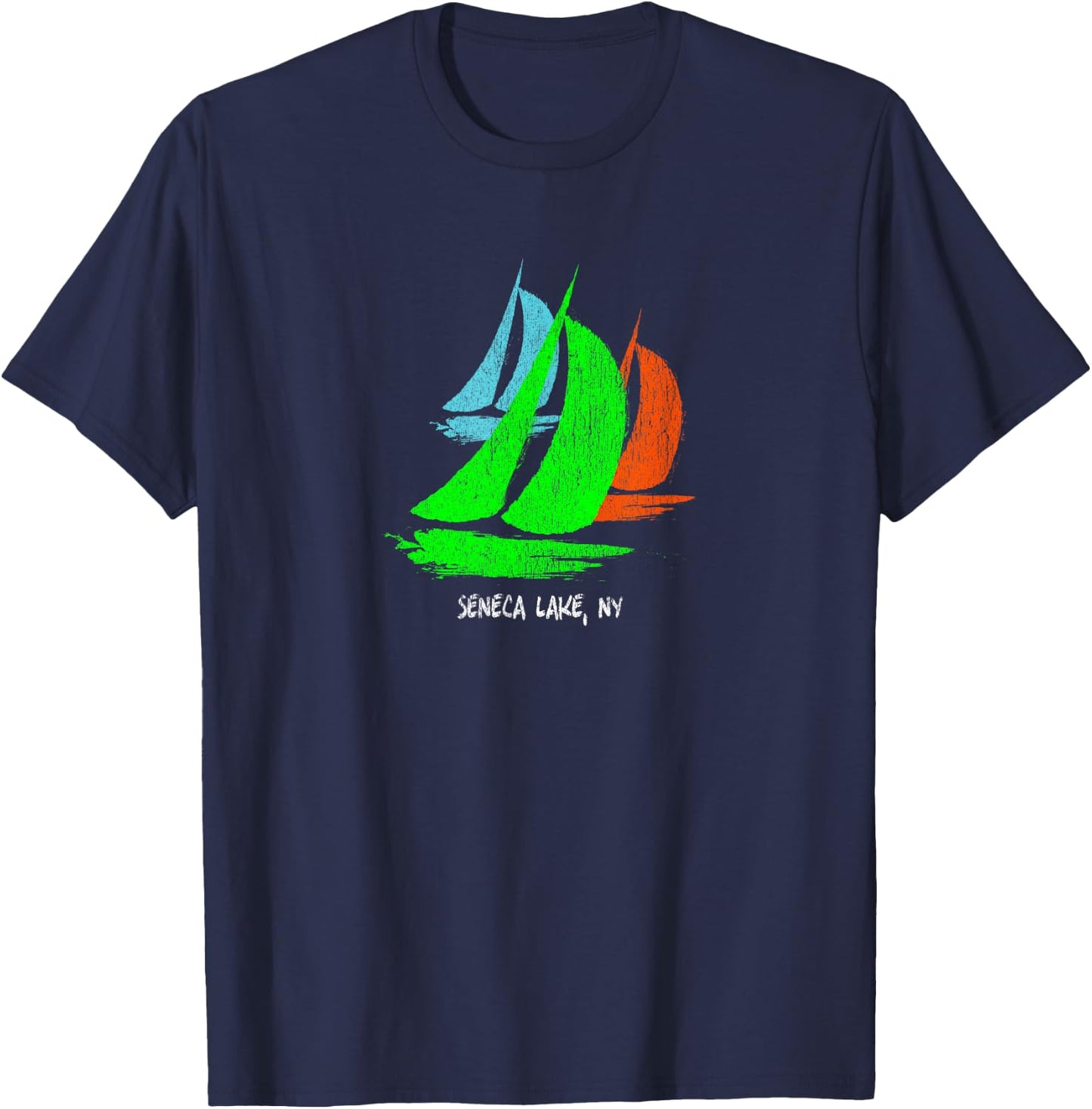 Vintage 80's 90's Style Seneca Lake, NY Sailing T-Shirt - T-Shirt | Navy