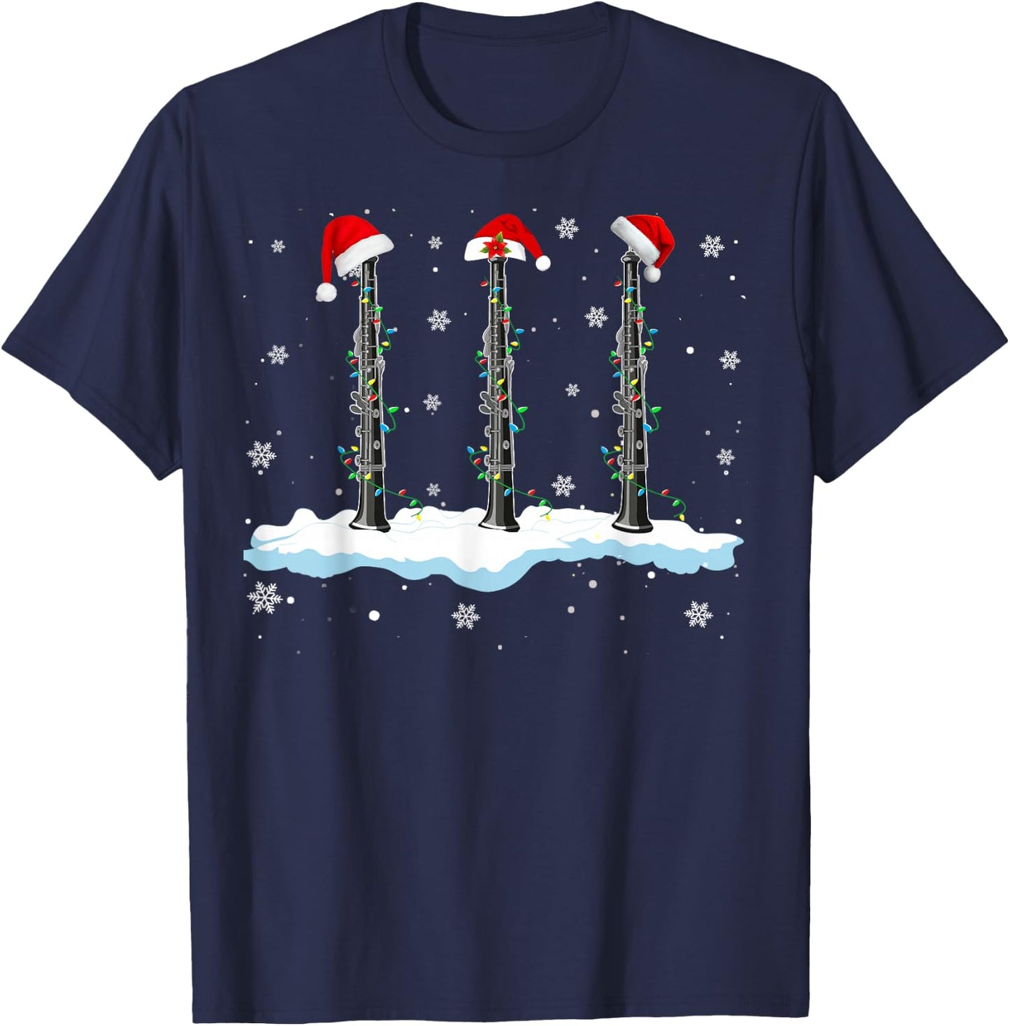 Santa Oboe Christmas Lights Funny Oboe Lover Gifts T-Shirt - T-Shirt | Navy