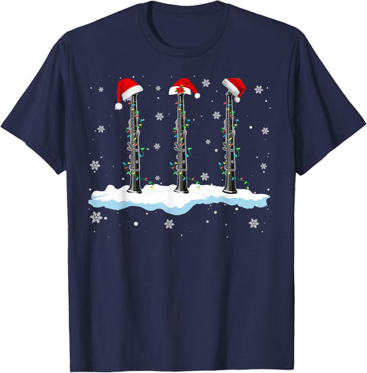 Santa Oboe Christmas Lights Funny Oboe Lover Gifts T-Shirt - T-Shirt | Navy