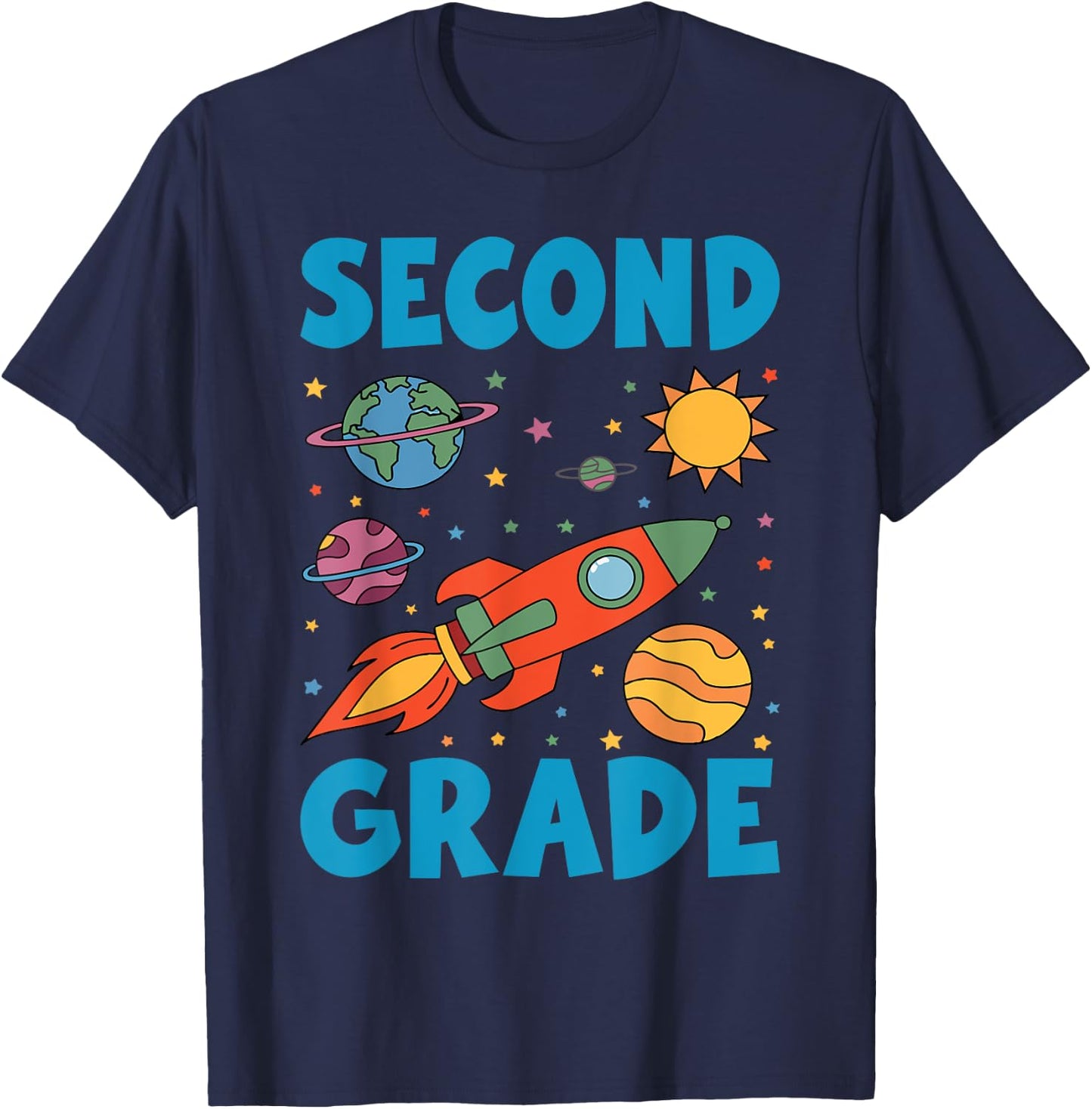 Second Grade Outer Space Solar System Planet 2nd Grade T-Shirt - T-Shirt | Navy