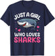 Cool Shark Art Girls Kids Shark Themed Shark Lover T-Shirt - T-Shirt | Navy