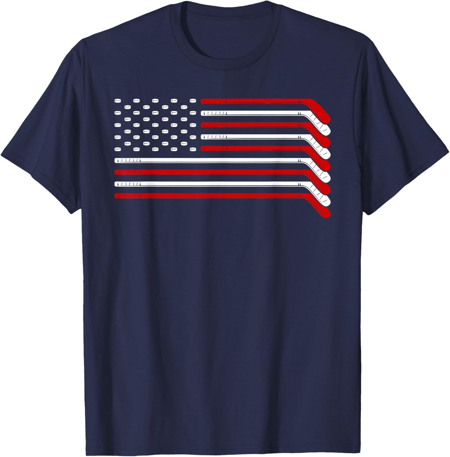 Ice Hockey Goalie Gift USA Flag Hockey Stick Ice Hockey T-Shirt - T-Shirt | Navy