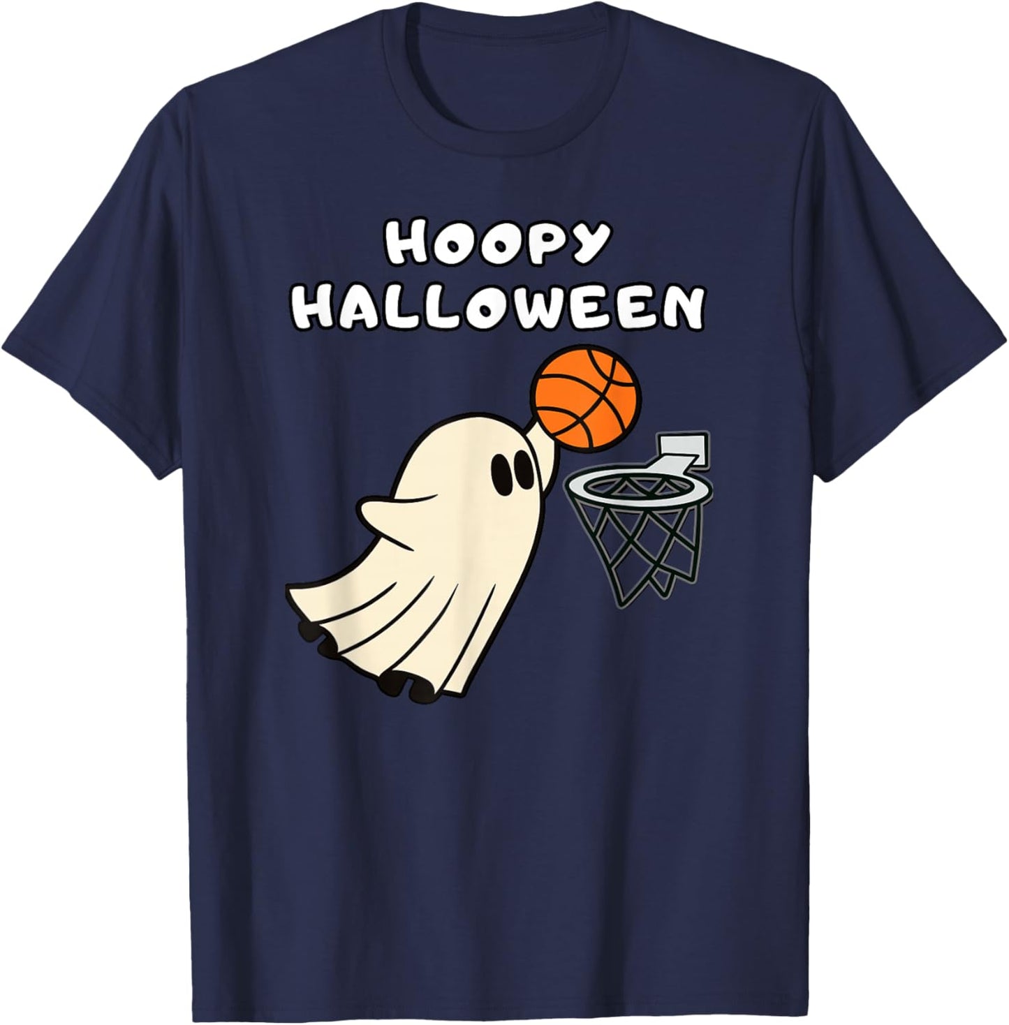 Hoopy Halloween Basketball Ghost Slam Dunk Basketball Hoop T-Shirt - T-Shirt | Navy