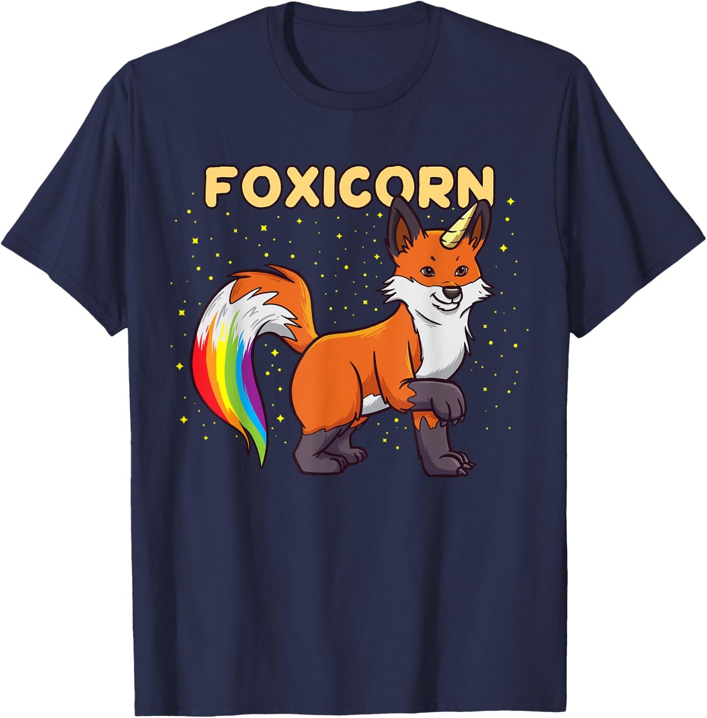 Foxicorn - Magical Kawaii Fox Unicorn Rainbow Animal T-Shirt - T-Shirt | Navy