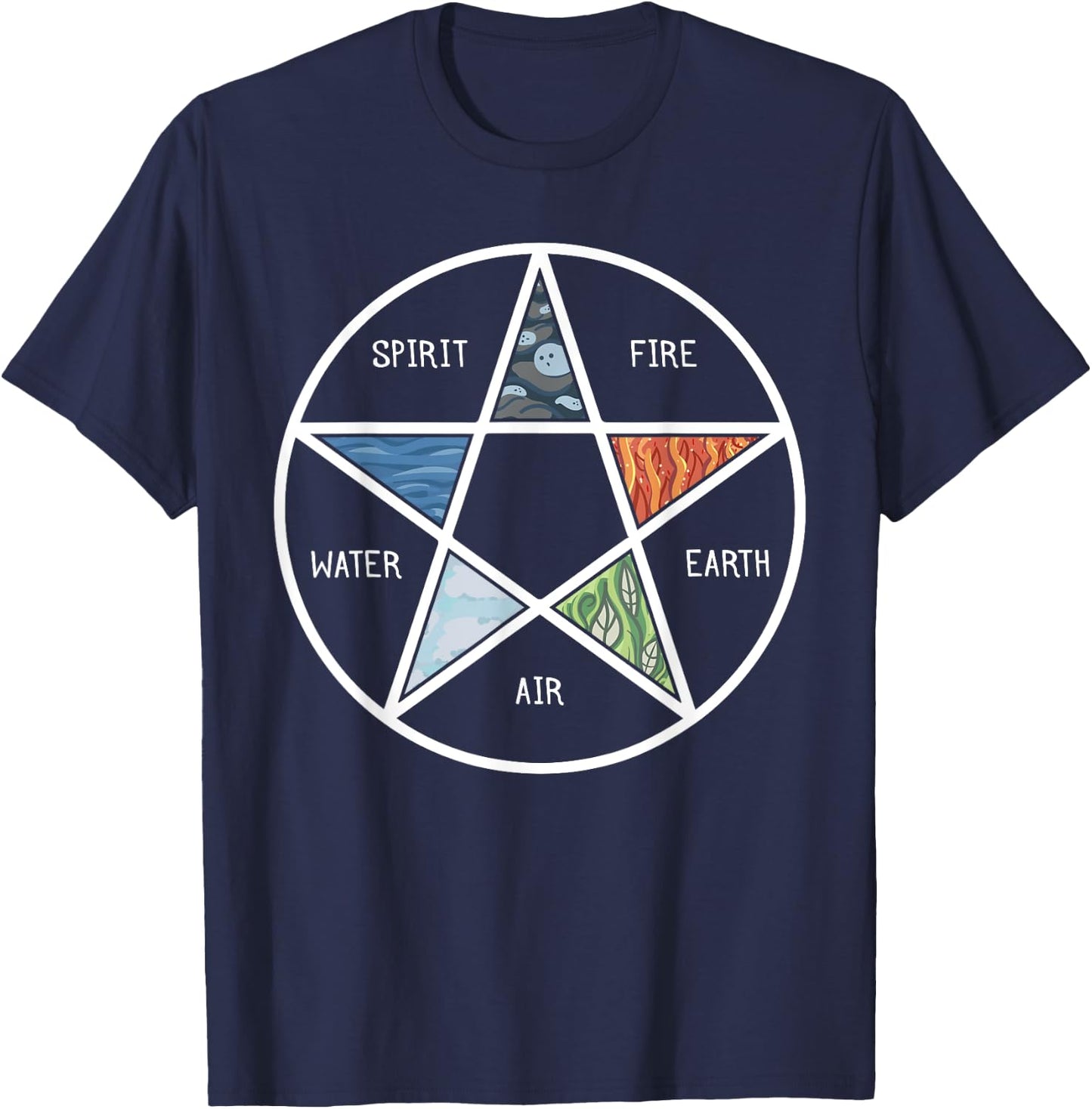 Pentagram Air Fire Water Spirit Earth Pagan Witchcraft Wicca T-Shirt - T-Shirt | Navy