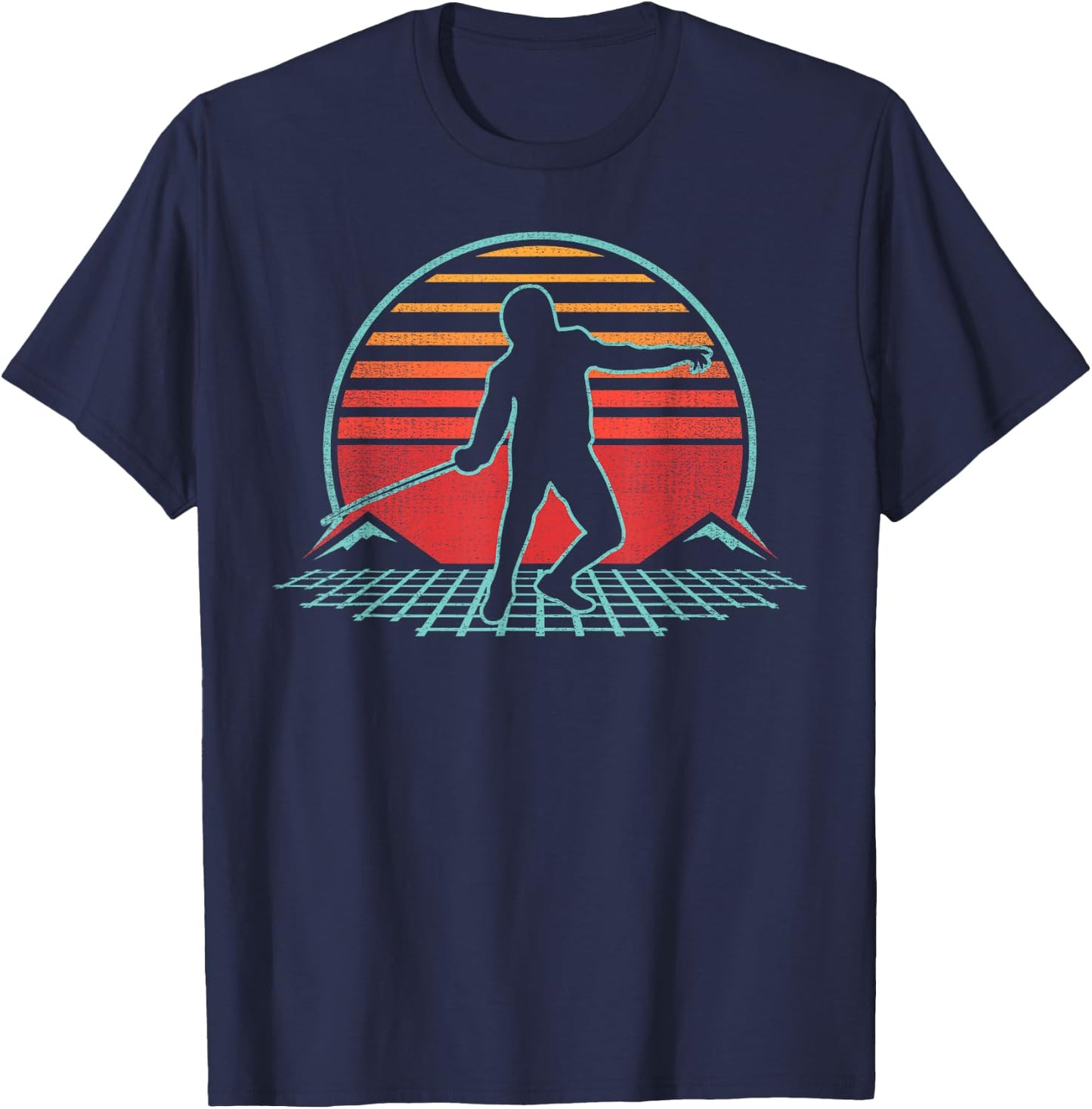 Fencing Retro Vintage 80s Style Fencer Gift T-Shirt - T-Shirt | Navy