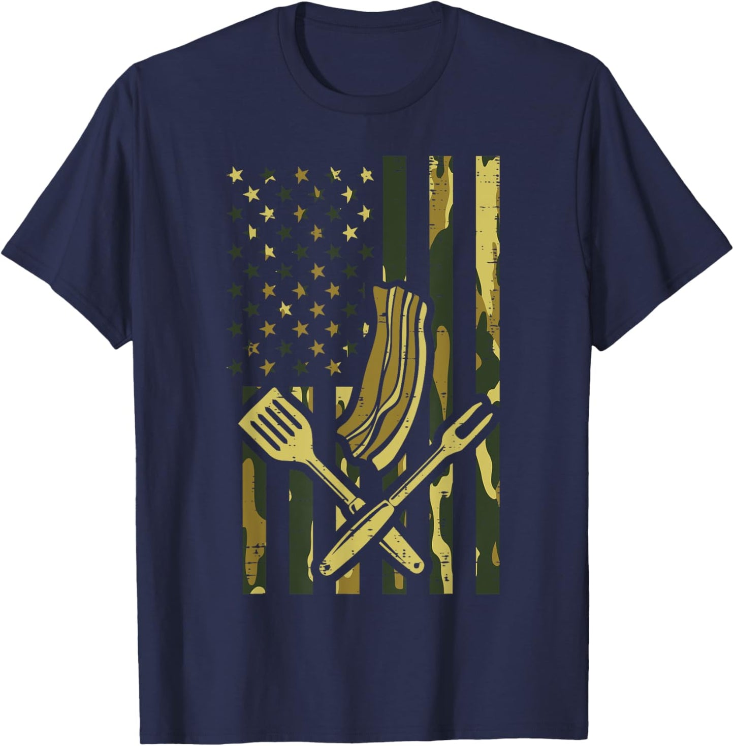 Camo US Flag Bbq Meat Grill Barbecue Patriot Men Women Kids T-Shirt - T-Shirt | Navy