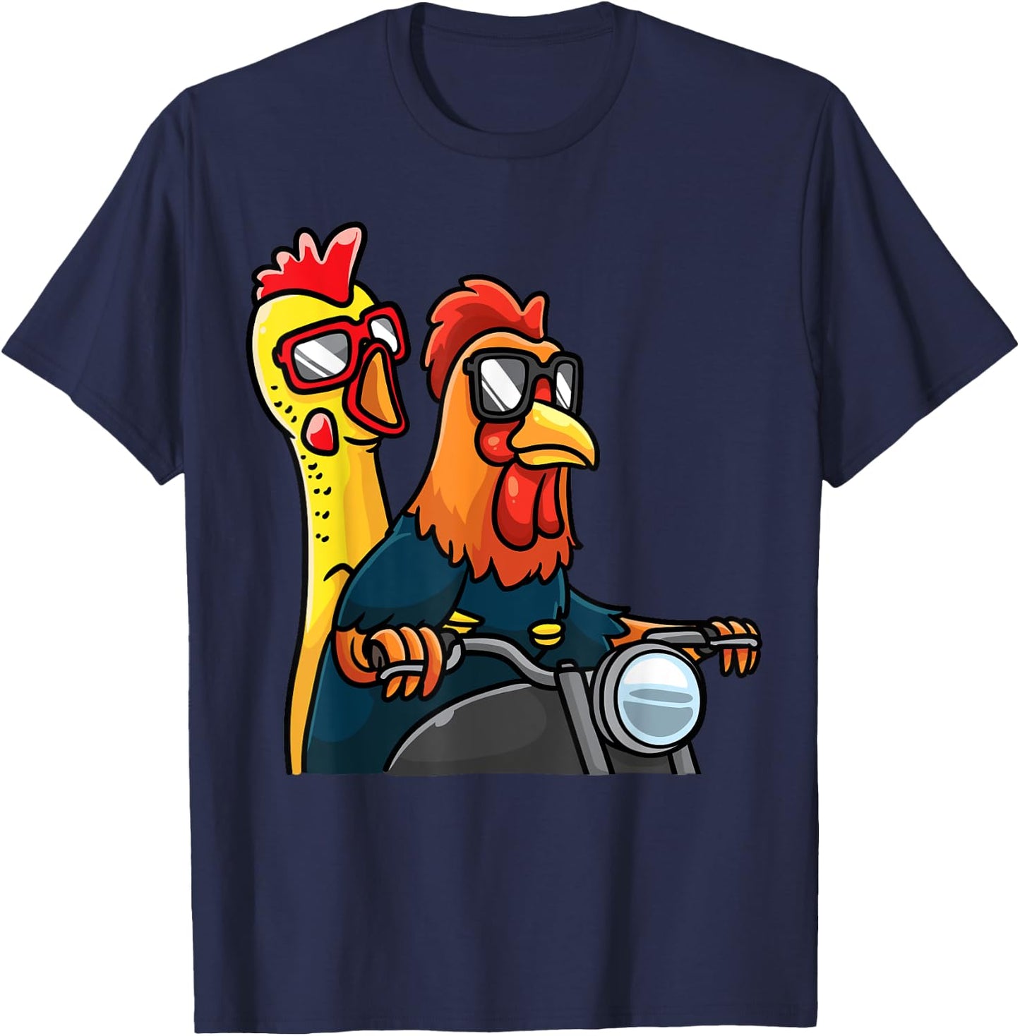 Chicken And Rubber Chicken Riding A Motorcycle Motorbike T-Shirt - T-Shirt | Navy