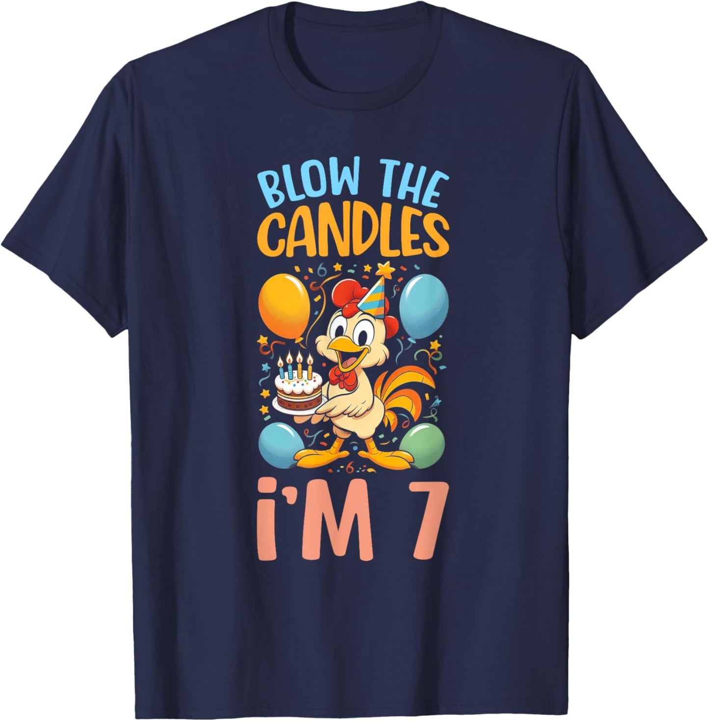 Chicken Kids 7th Birthday Party Boy 7 Year Old Bday Girl T-Shirt - T-Shirt | Navy