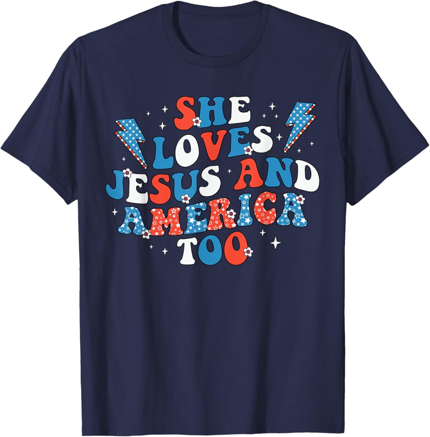 She Loves Jesus And America Too Flag Christian 4th Of July Men T-Shirt - T-Shirt | Navy
